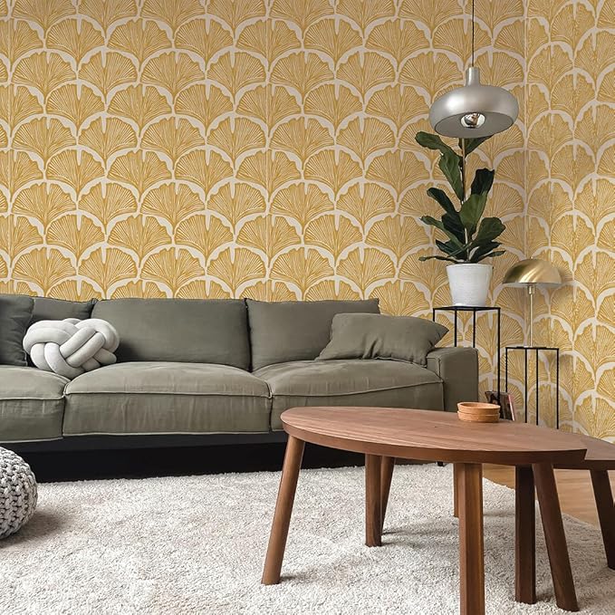 Tempaper x Novogratz Golden Mustard Feather Palm Removable Peel and Stick