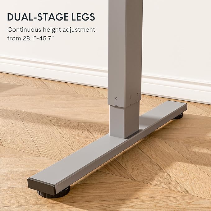 FLEXISPOT EN1 One-Piece Standing Desk, 55 x 28 Inches Electric Height Adjustable Stand Up Desk for Workstation (Silver Frame + Mahogany Top, 2 Packages)