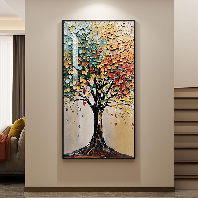 Large Framed Vertical Tree of Life Wall Art