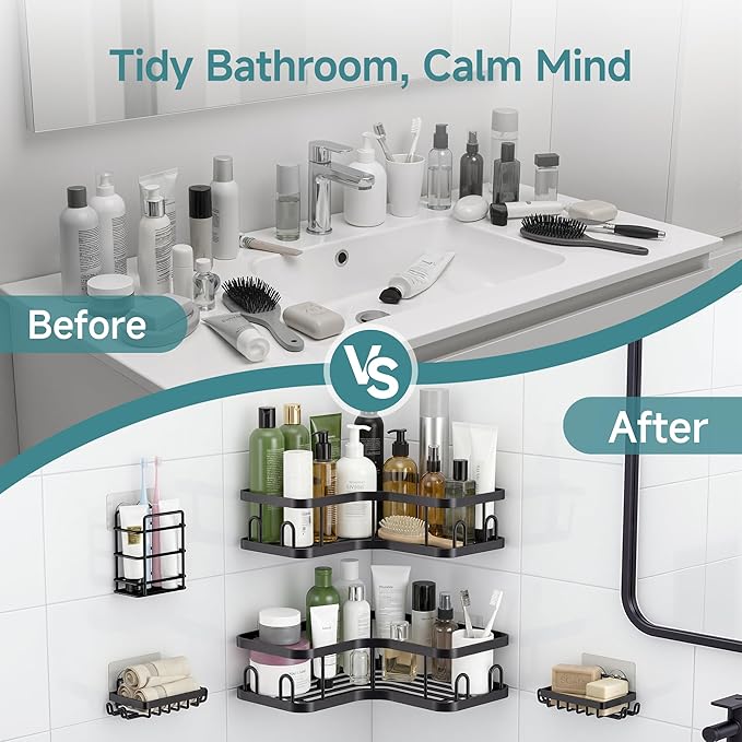Veken Corner Shower Caddy 5-Pack, Advanced Rustproof Design, No Drilling