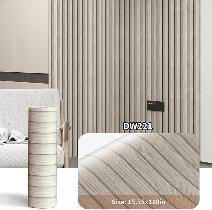 Haimin Wood Grain Slat Wall Panels Peel and Stick Faux Wood Thick Wallpaper