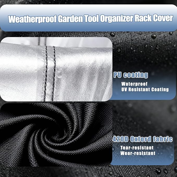 Garden Tool Organizer Rack Cover, 35.4"x31.5"x63", All-Weather Water-Resistant Cover, 420D Oxford Fabric, Easy-Access Tape Closures, Handles and Ventilation for Outdoor Storage, Only Cover