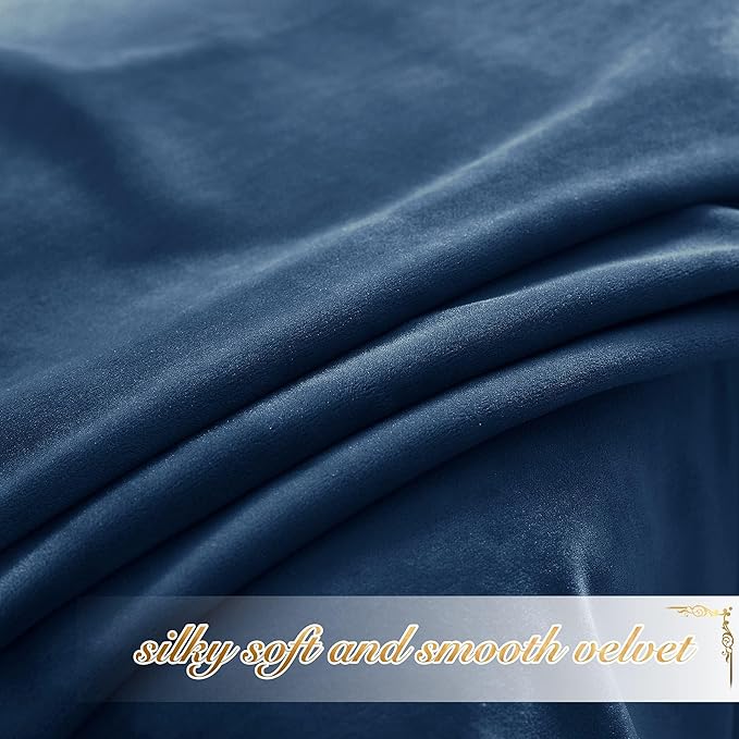 NICETOWN Navy Blue Velvet Curtains 84 inches