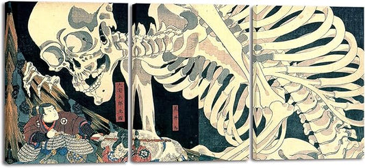 Wieco Art 3 Piece Witch and Skeleton Ukiyo-E by Utagawa Takiyasha Historic