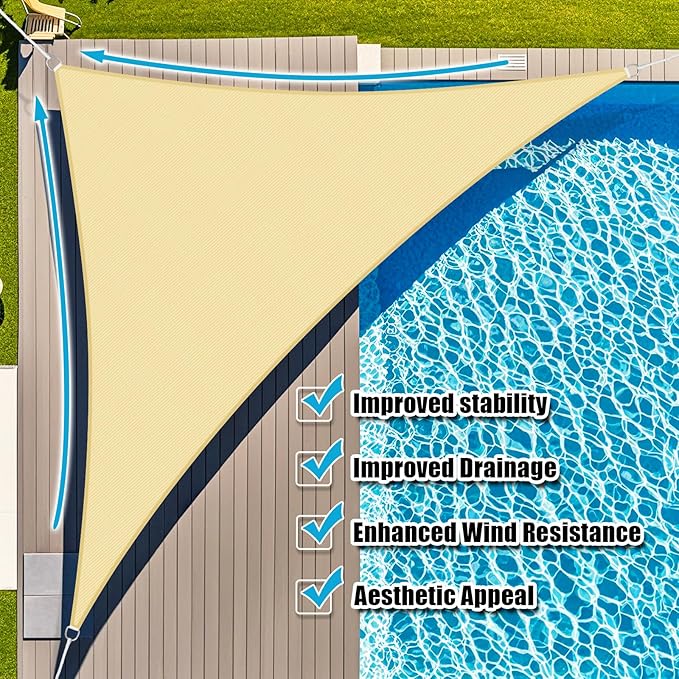 Amagenix Sun Shade Sail 10'X14'X17.2' Curved Edge Outdoor Shade Canopy Beige Breathable 95% UV Block Shade Cloth for Patio Garden Backyard (We Make Custom Size)