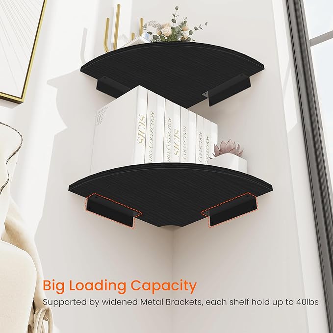 Homode Corner Shelf Wall Mount, 4 Tier Rounded Corner Floating Shelves