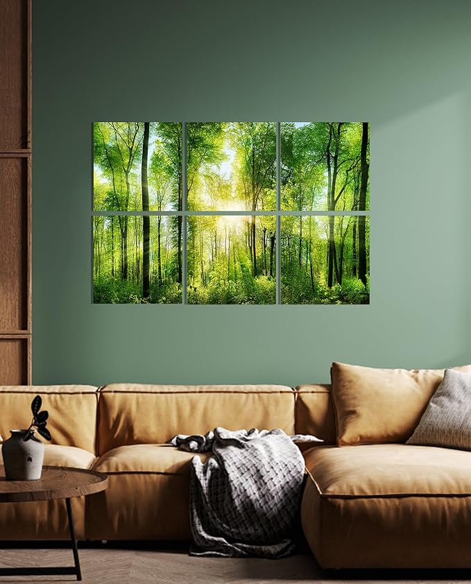 YPY Sound Proofing Panels for Walls Morning sunrise forest green trees: 6 Pack