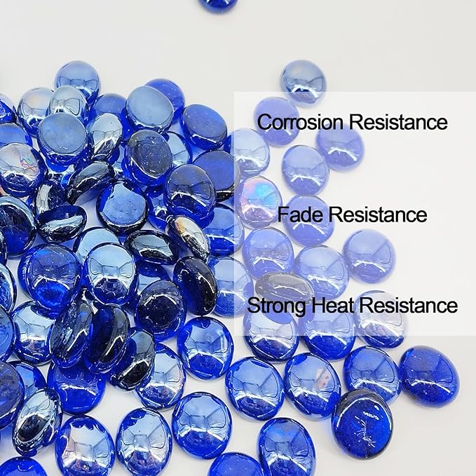 5 Pound 3/4 Inch Fire Glass Beads for Natural or Propane Fire Pit Fireplace and Landscaping, Cobalt Blue