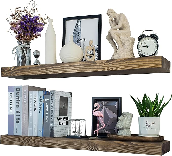 36 Inch Floating Shelves, 8-Inch Deep High-End Solid Wood Long Floating Shelves