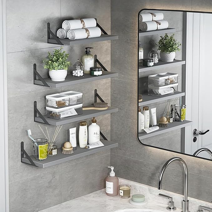 YGEOMER Floating Shelves for Wall, Different Sizes Gray Wall Shelves for Living