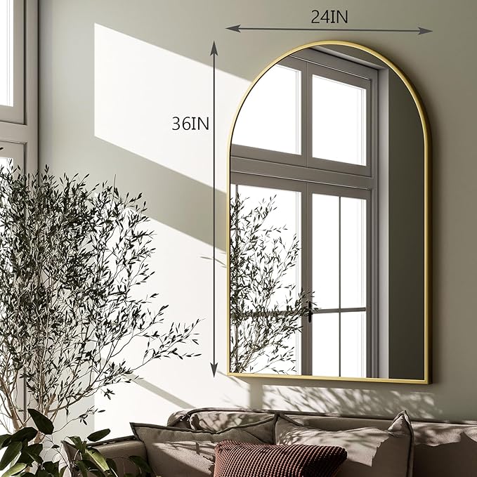 HARRITPURE Arched Wall Mirror – 24"x36" Arch Bathroom Mirror, Living Room Home