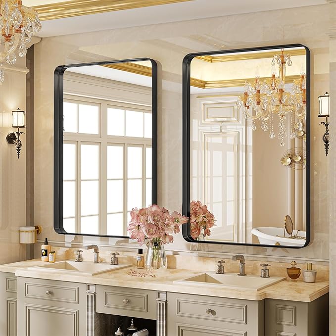 VooBang Bathroom Mirror 24x32 inch, Modern Round Corner Bathroom Vanity Mirror
