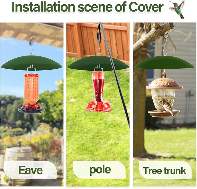 13" Bird Feeder Rain Cover,Bird House Dome,Hummingbird Feeder Guard, Proof for Shepherd's Hook Outdoors,Smart Birds Feeder's Umbrella(Green), 3Pack