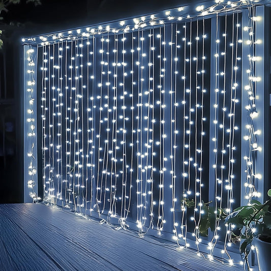 Dazzle Bright 300 LED Curtain String Lights, Waterproof, 8 Lighting Modes, White, Model CL-300CC