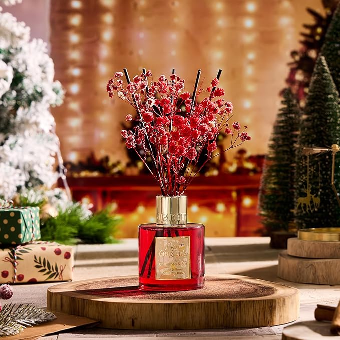 Airkeep Christmas Reed Diffuser Set - 3.38 fl oz (100 ml) Christmas Spice Oil for Home Fragrance, Bathroom Shelf Decor - Christmas Day with 8 Sticks