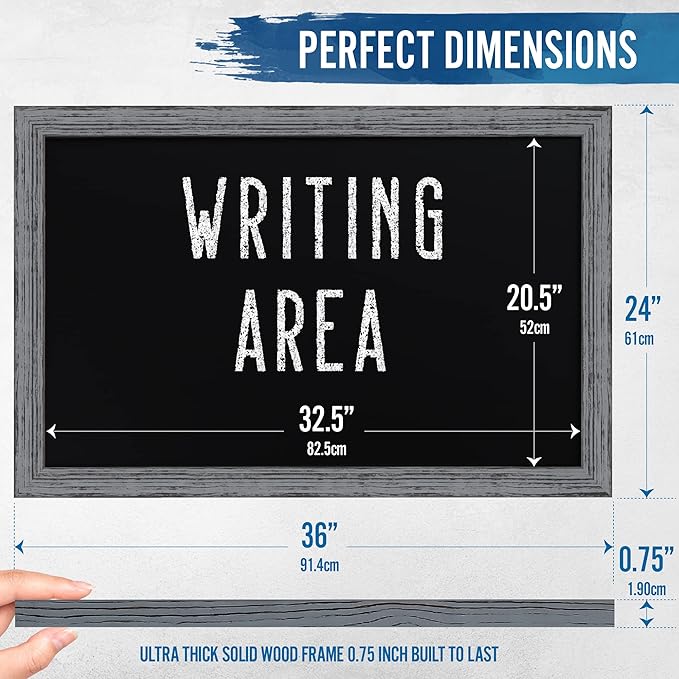 HBCY Creations Rustic Grey Wooden Magnetic Wall Chalkboard, Extra Large Size