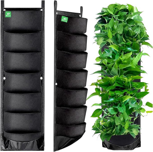 2 Packs Hanging Planter for Outdoor Plants, 7 Pocket Vertical Wall Planter