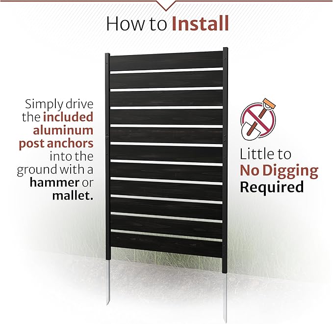 5ft H x 3.2ft W No Dig Charcoal Wood Privacy Screen, Great to Hide Trash Cans