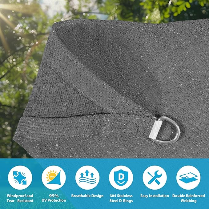 Amagenix Sun Shade Sail 9'X12' Curved Edge Outdoor Shade Canopy Dark Grey Breathable 95% UV Block Shade Cloth for Patio Garden Backyard (We Make Custom Size)