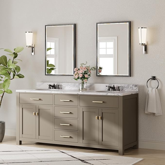 Black Framed Mirror for Bathroom, 24x36 Inch Black Rectangle Beveled Bathroom