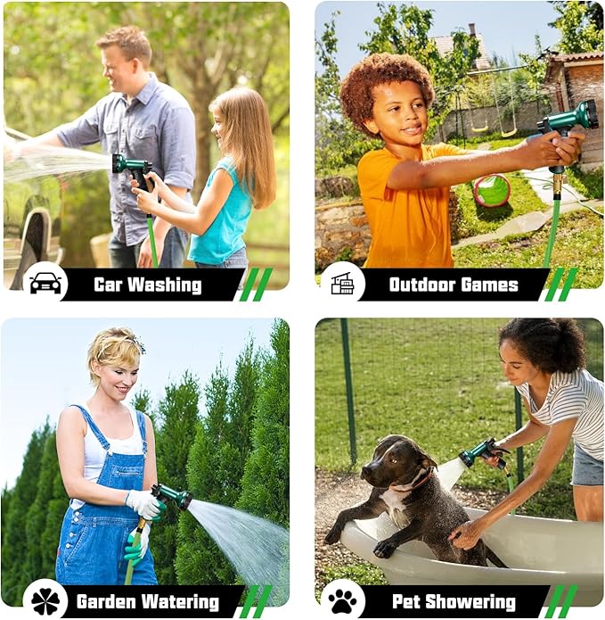 100FT Premium Garden Hose Ultra Lightweight Non Expanding Design 100 FT Watering Hose with 10 Function Nozzle, Kink & Tangle-Free, Leakproof & Pressure Resistant for Yard/Lawn/Camping (Green)