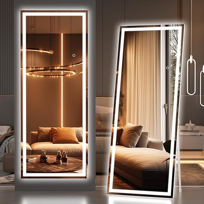 Hasipu Full Length Mirror with Lights, Full Body Dressing Hanging Mounted Mirror
