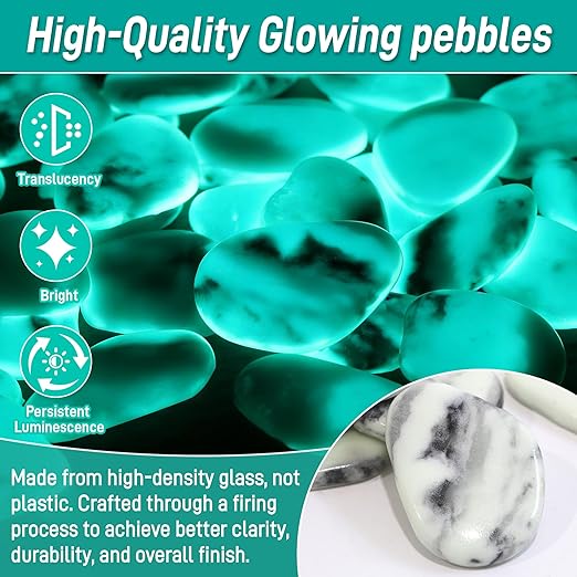 Glow in The Dark Pebbles Glass Stones, 4.5LB Blue Green Luminous Rocks for Garden Pathway, Walkway, Landscaping, Aquarium,Cemetery Decorations & Yard Decor, Non-Plastic Premium Glass Pebbles