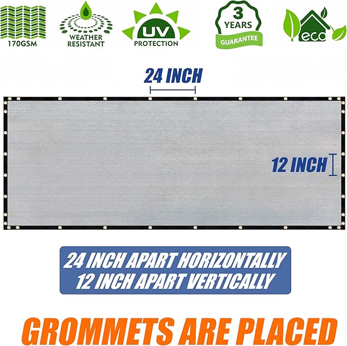Amgo Custom Made 3' x 191' Grey Balcony Privacy Screen, Apartment Porch Railing Patio Fence Windscreen Fabric Cloth, Heavy Duty, Commercial and Residential, 90% Blockage (We Customize)
