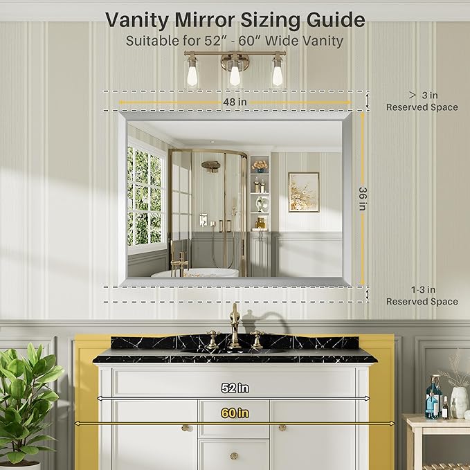 48x36 Inch Brushed Silver Bathroom Mirror