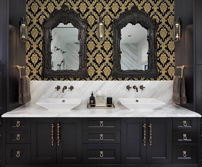 Peel and Stick Wallpaper Black and Yellow Damask Wallpaper