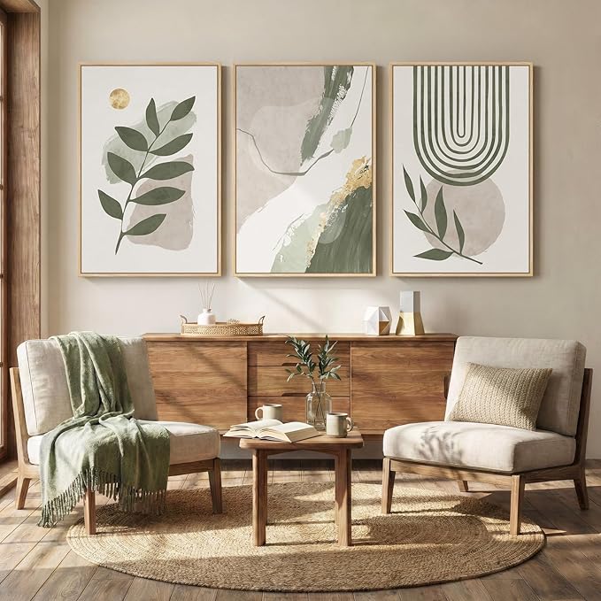 3 Piece Large Framed Abstract Boho Wall Art