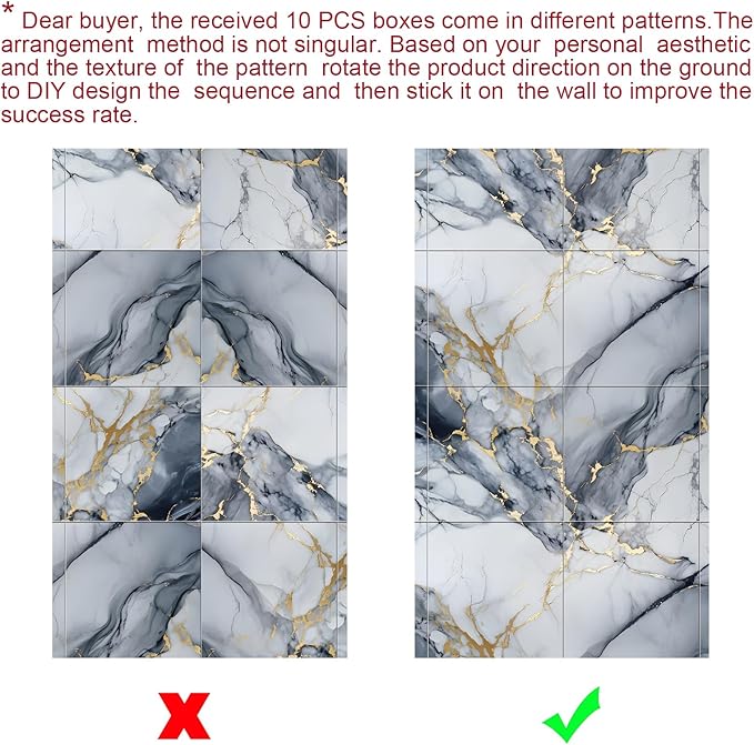 Chejiaye 10pcs Marble Peel and Stick Backsplash Waterproof Washroom Wall Panels