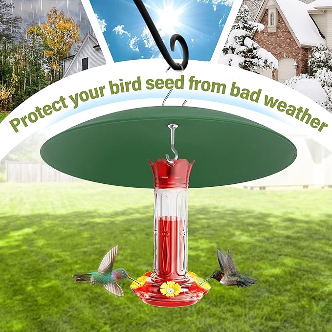 13" Bird Feeder Rain Cover,Bird House Dome,Hummingbird Feeder Guard, Proof for Shepherd's Hook Outdoors,Smart Birds Feeder's Umbrella(Green), 3Pack