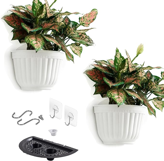 2 Pack White Plastic Wall Hanging Planters