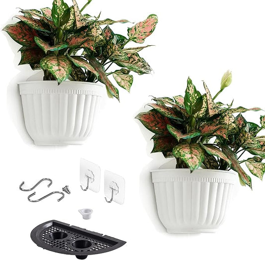 2 Pack White Plastic Wall Hanging Planters