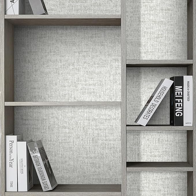 Grey Grasscloth Peel and Stick Wallpaper, Vintage Textured Contact Paper 15.75"