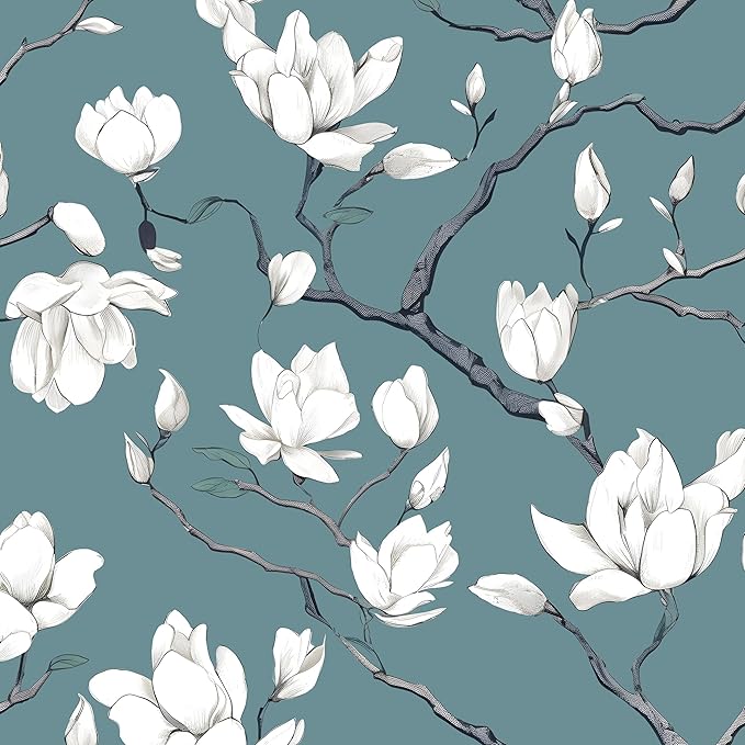 Laatse Vintage Floral Wallpaper Peel and Stick Blue Floral Contact Paper