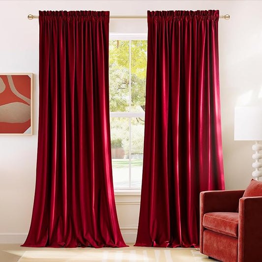 NICETOWN Red Blackout 120" Velvet Curtains