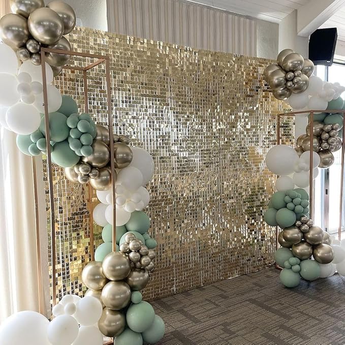 COKAOBE Light Gold Shimmer Wall Backdrop 24PCS Gold Sequins Backdrop Decoration