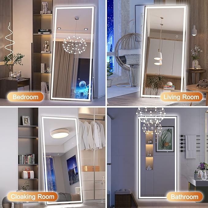 Hasipu Full Length Mirror with Lights, Full Body Dressing Hanging Mounted Mirror