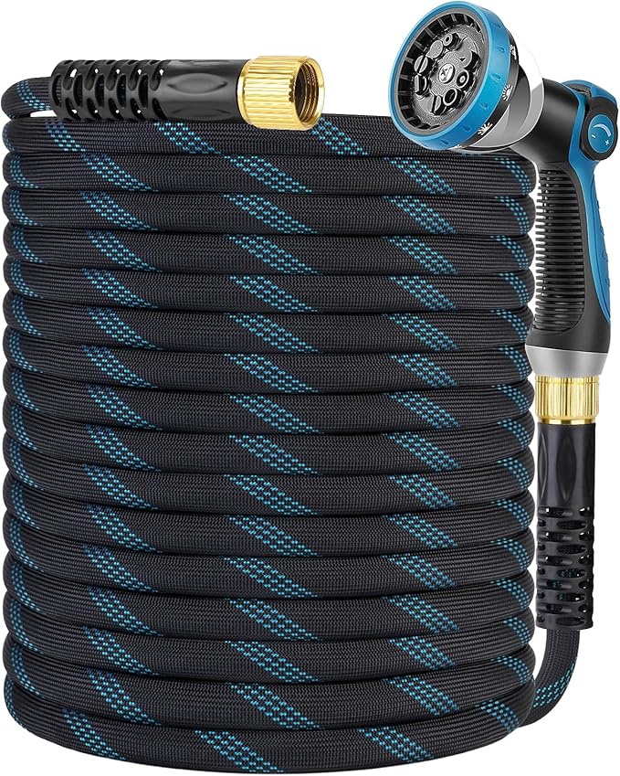 Non-Expanding Garden Hose 75 ft, Kink Free Flexible Water Hose with 10-Pattern Spray Nozzle, Lightweight Hose Pipe, Leak Proof, 3/4" Swivel Connectors, Super Fabric, Portable Storage Strap