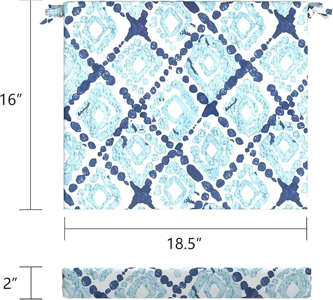 LVTXIII Outdoor Chair Cushions 18.5"x16"x2" Pack of 2, Water-Repellent Square Corner Memory Foam Seat Cushions with Ties for Garden Patio Furniture, Boho Geometry Blue