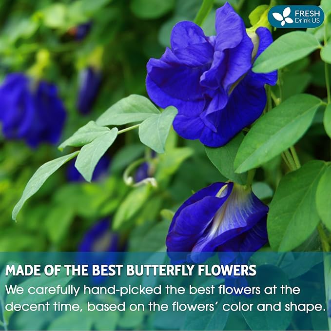 FreshDrinkUS, Premium 8oz Blue Butterfly Pea Flowers Dried – Premium Whole Flower Herbal Tea – Vibrant Blue Natural Color – Caffeine-Free Loose Flower Tea. Vegan