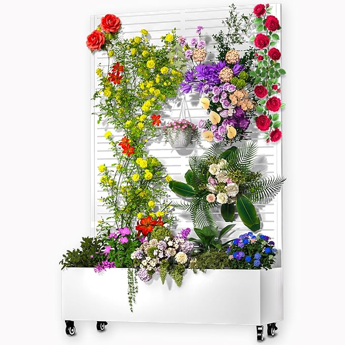 MTART Metal Planter Box with Trellis, 72.1"x47.2"x16" Outdoor Galvanized Raised