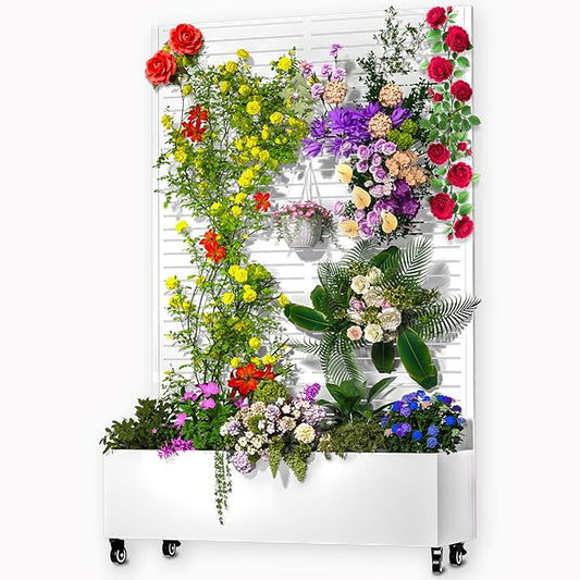 MTART Metal Planter Box with Trellis, 72.1"x47.2"x16" Outdoor Galvanized Raised