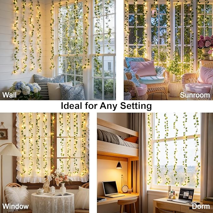 suddus Vines with Light for Bedroom, 200 LED Fairy Lights with Vines, Ivy