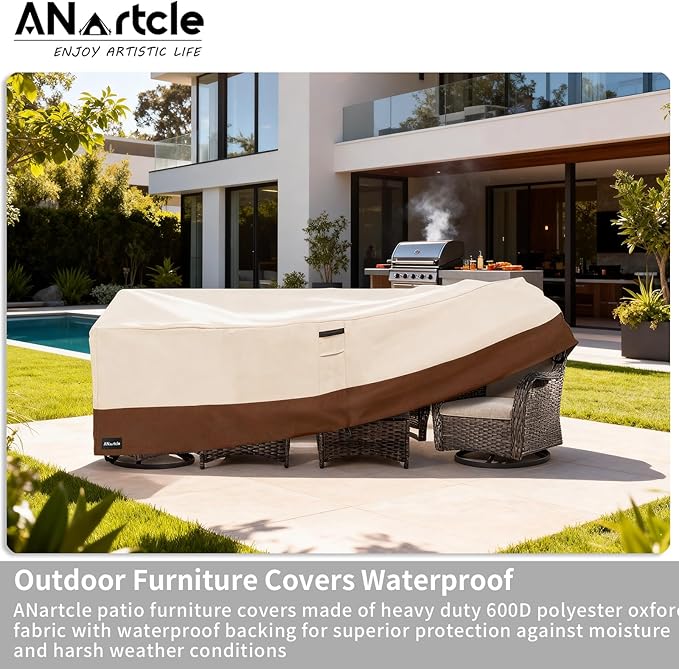 ANartcle Patio Furniture Covers 126L x 74W x 28H inch,600D Waterproof Heavy Duty Outdoor Furniture Covers,Outdoor Wicker Furniture Set with Swivel Patio Chairs General Purpose Furniture Cover,Beige