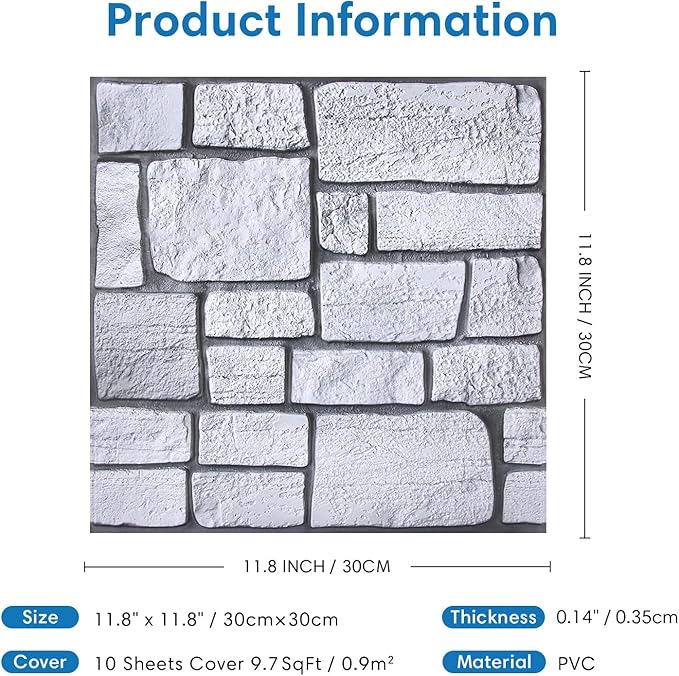 COMSTICKC 3D Faux Stone Wall Panel, Peel and Stick Tiles, Self-Adhesive PVC