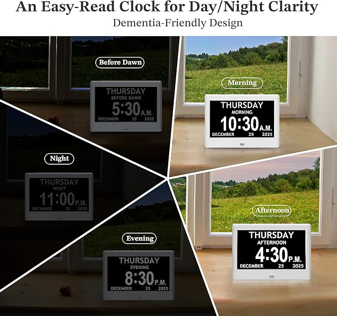 7'' Dementia Clock For Seniors, Large Display Digital Clock