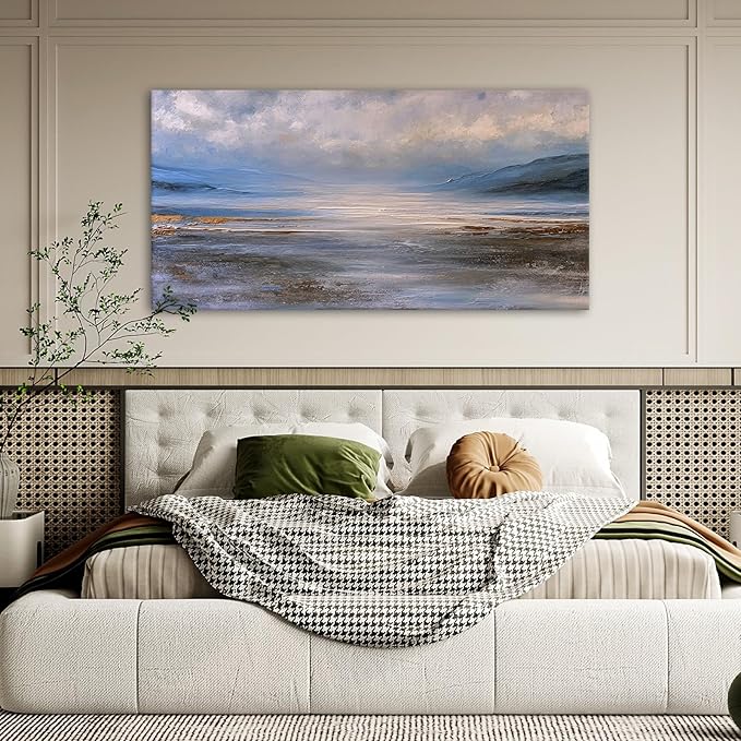 JLXART Ocean Wall Art Seascape Painting Landscape Pictures Wall Decor 20X40inch Abstract Watercolor Beach Wave Poster for Livingroom Bedroom